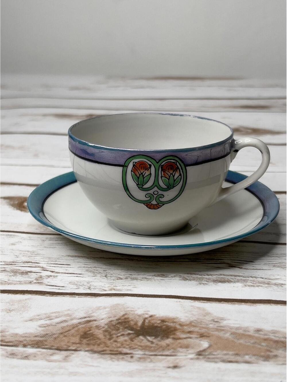 Noritake 1940s‎ Luster Glazed Vintage Tea Cup and Saucer Set with Floral Design